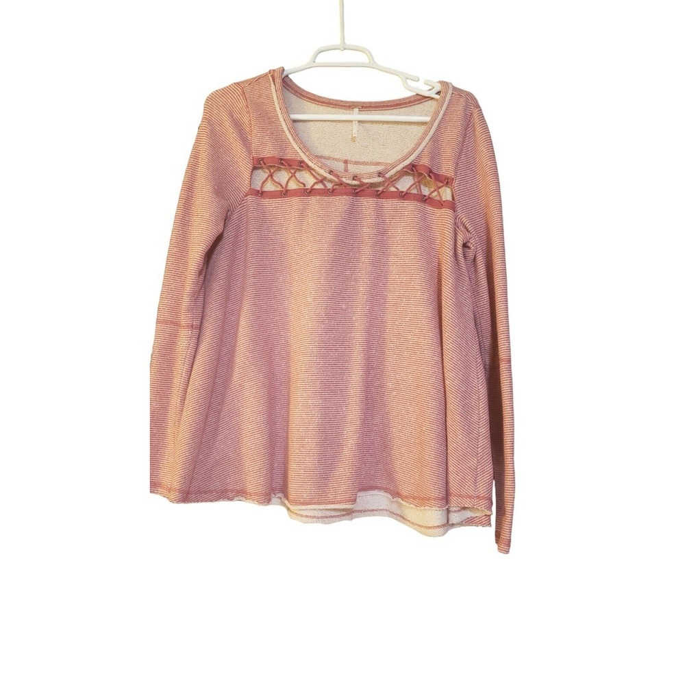 FREE PEOPLE Womens Light Red Sweatshirt With Cut Out Yarn Detail Flare Style S